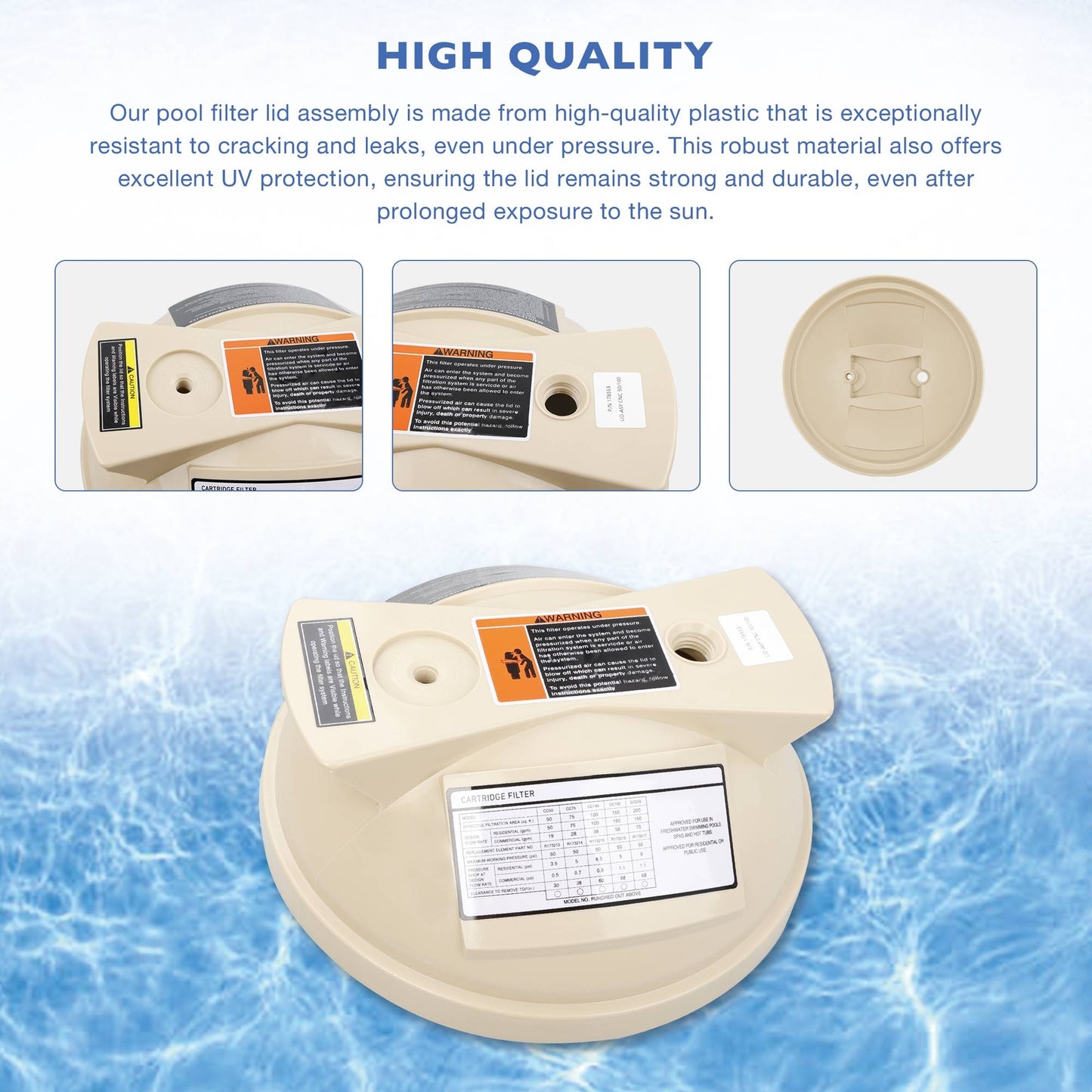 Pool Filter Cover Lid Fit Pentair Clean & Clear Predator 50 100 125 Square Feet