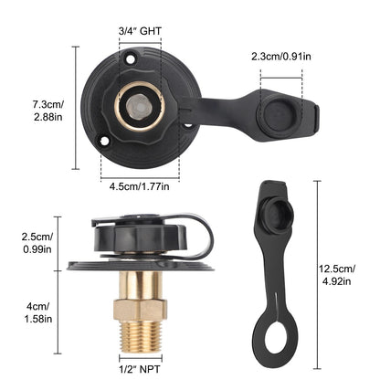 RV City Water Fill Inlet Connection with Check Valve Flange Brass Hose Connector