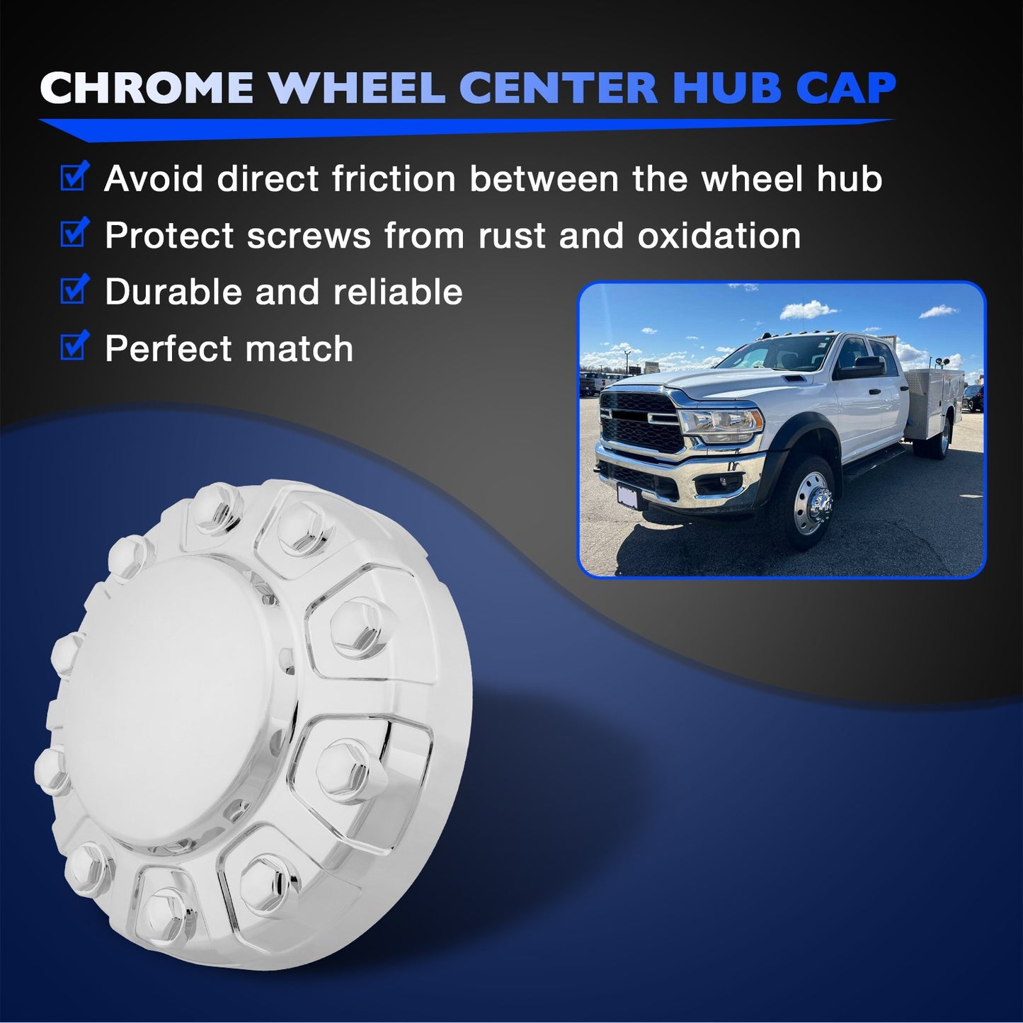 2X Chrome Front Wheel Center Hub Cap Cover For 2019-21 Ram 4500 5500 6PG03SZ0AB