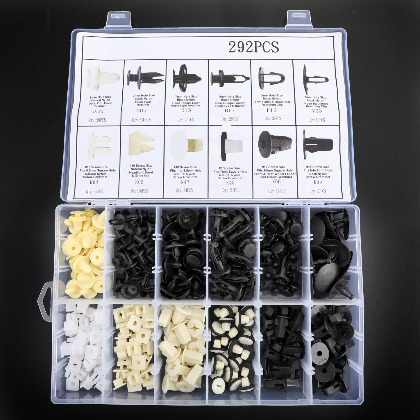 292PCS Fender Door Hood Bumper Trim Clips Body Retainer Assortment&Screwdriver