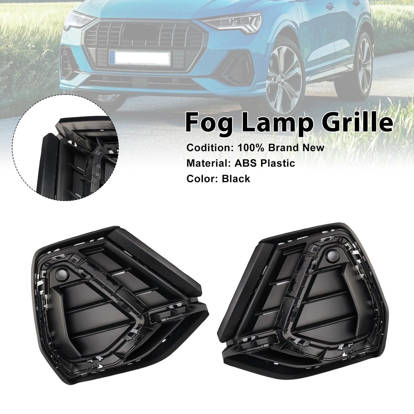 2PCS Gloss Black Front Bumper Grille Cover Fit Audi Q3 S-Line 2019-2022