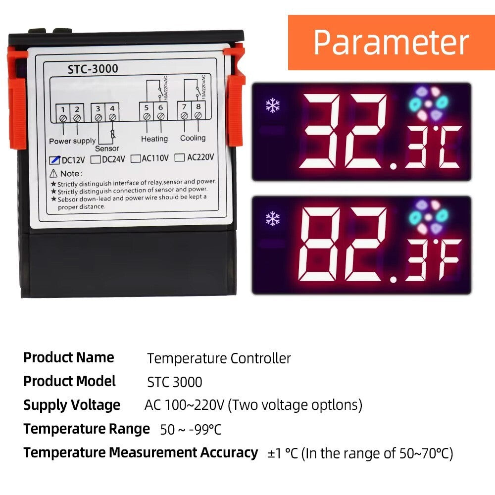STC-3000 LED Digital Thermometer Temperature Controller Thermostat Regulator