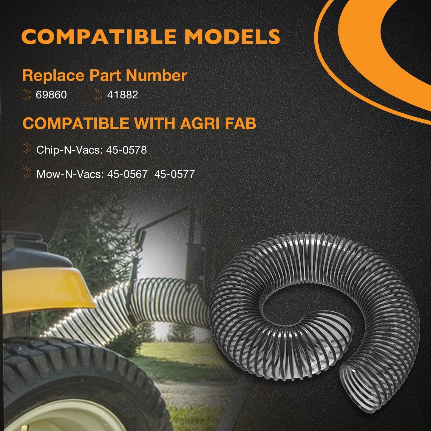 41882 Lawn Vacuum Hose 6"x84" w/ Clamps Fit Agri-Fab Mow-N-Vacs 69860 Clear Hose