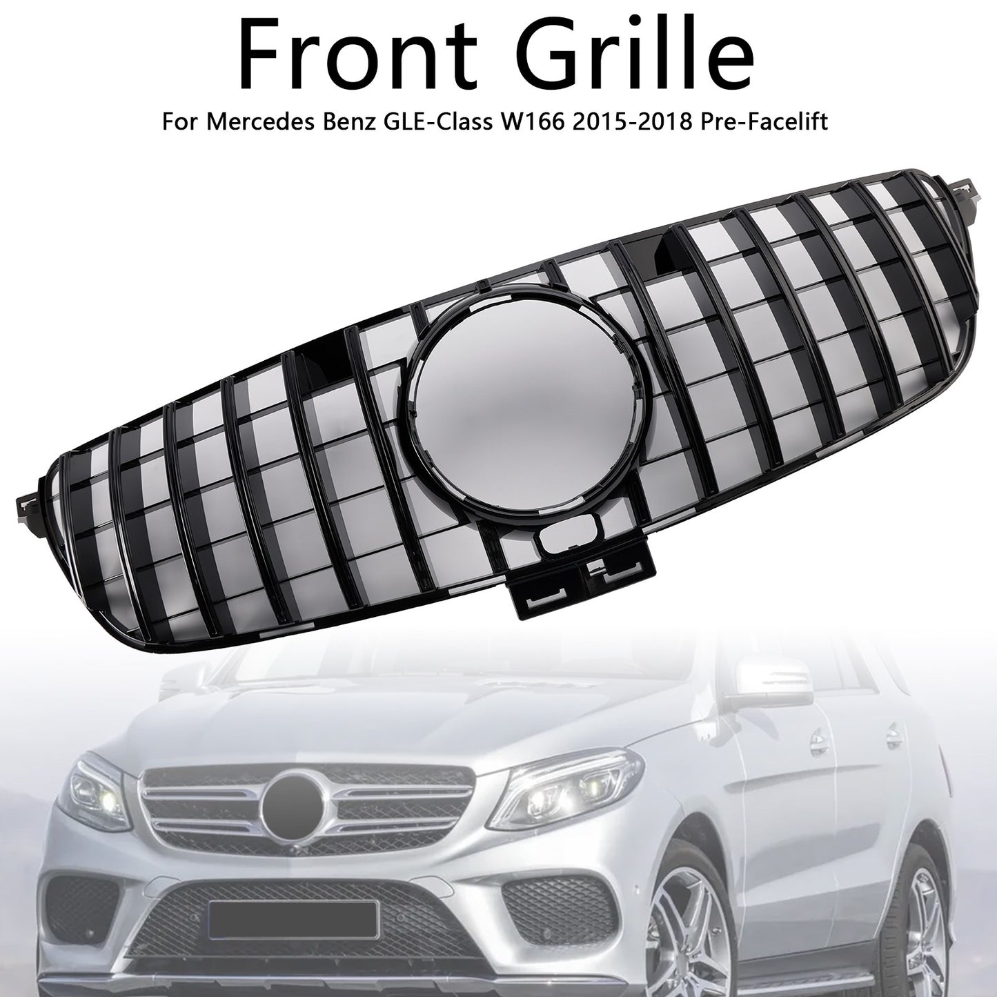 GT Style Front Bumper Grille Grill Fit Mercedes Benz GLE-Class W166 2015~2018