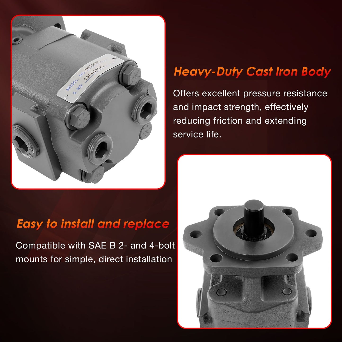 H2136201 Hydraulic Pump 3000 PSI 7/8"-13 Spline Shaft Heavy-Duty Hydraulic Pump