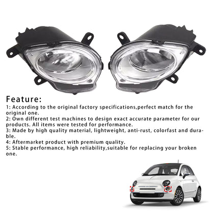 Left+Right High Beam Headlight Headlamp For Fiat 500 Hatchback 2008-2015