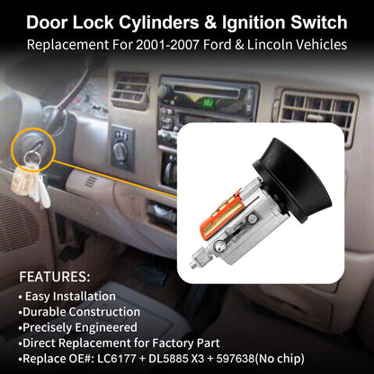 Door Lock Cylinders & Ignition Switch w/ Keys for 2001-2007 Ford F150/250/350
