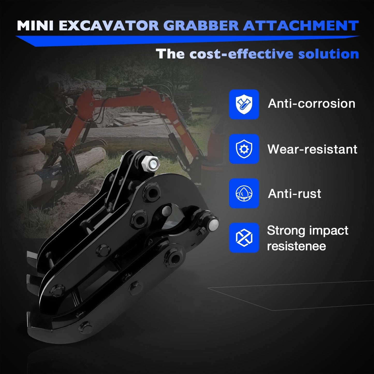 2-Pin Mini Excavator Grabber Attachment For 0.8-1.8 Tons Excavator Most Models