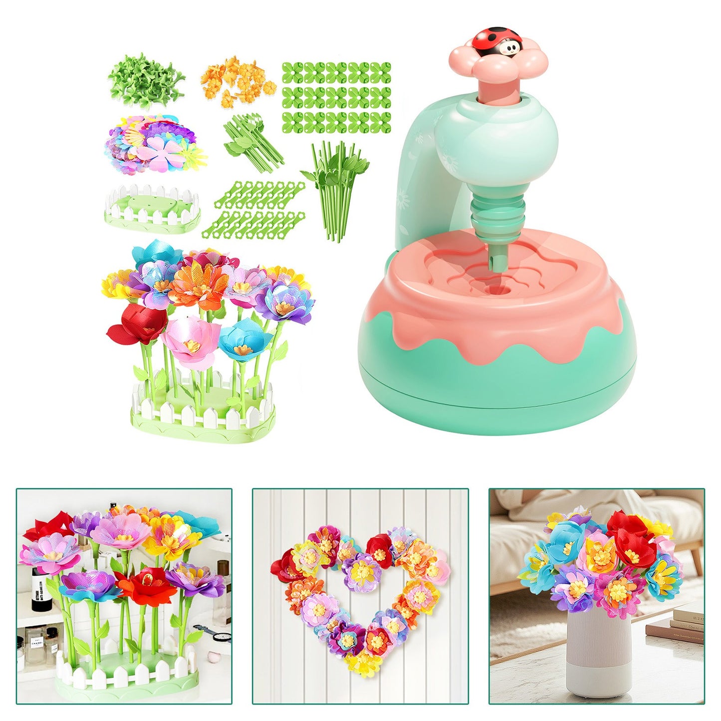 Flower Bouquet Making Kit DIY Flower Bouquets Craft Toy For 4+ Year Old Kid Pink