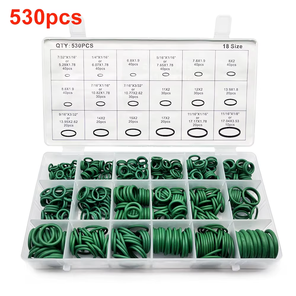 530PCS Green HNBR O-Rings Assortment Kit 18 Sizes for A/C Compressor
