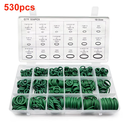 530PCS Green HNBR O-Rings Assortment Kit 18 Sizes for A/C Compressor