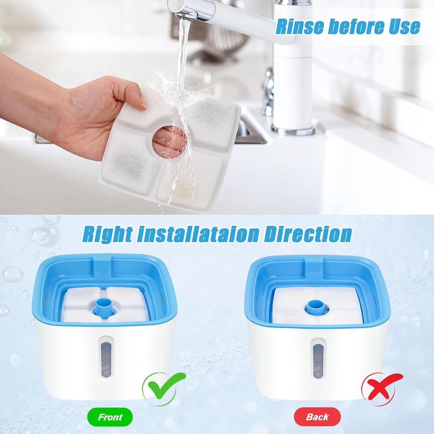 10pcs Pet Cat Water Fountain Filters Replacement for Square 84oz Automatic Fount