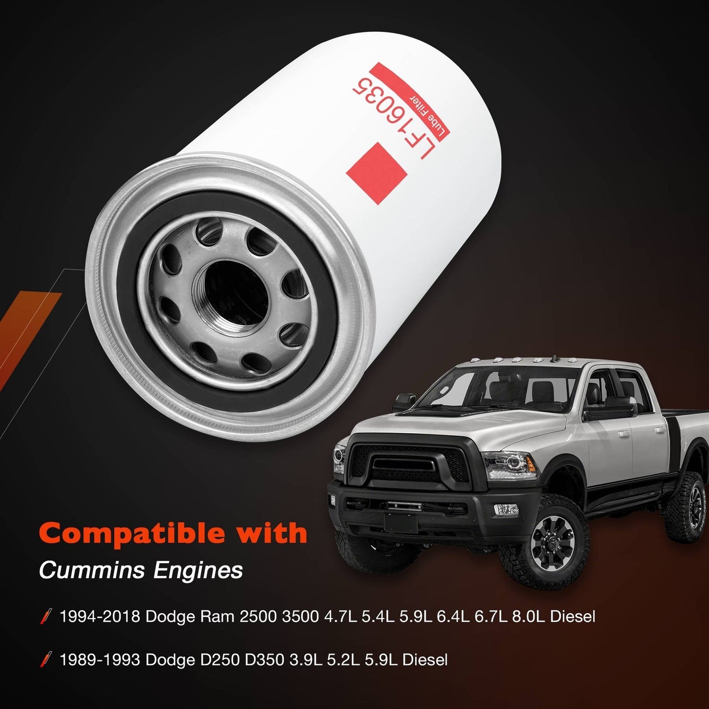 12X LF16035 Fuel Oil Lube Filters For 1989-2018 Dodge Ram 2500 Cummins 5.9L 6.7L