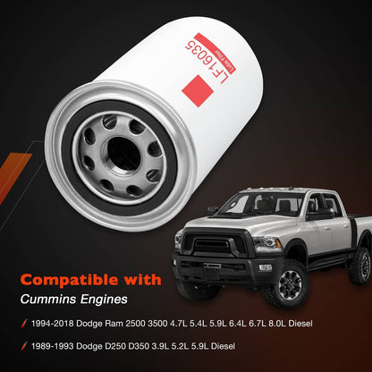 12X LF16035 Fuel Oil Lube Filters For 1989-2018 Dodge Ram 2500 Cummins 5.9L 6.7L