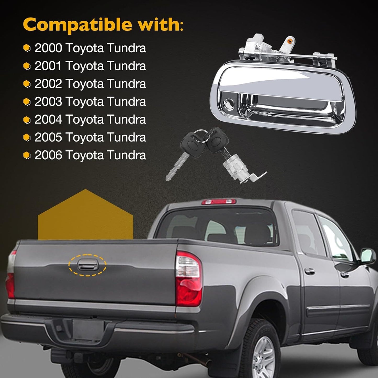80867 Tailgate Handle w/ Lock Cylinder & Key For 00-06 Toyota Tundra 69090-0C010