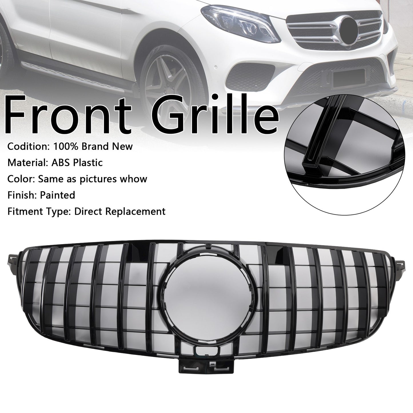 GT Style Front Bumper Grille Grill Fit Mercedes Benz GLE-Class W166 2015~2018