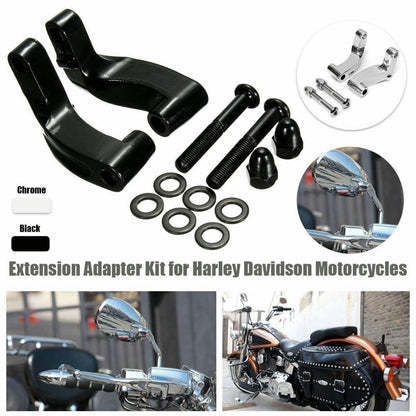 Black Mirror Relocation Extension Adapter Kit For Harley Davidson Motorcycles