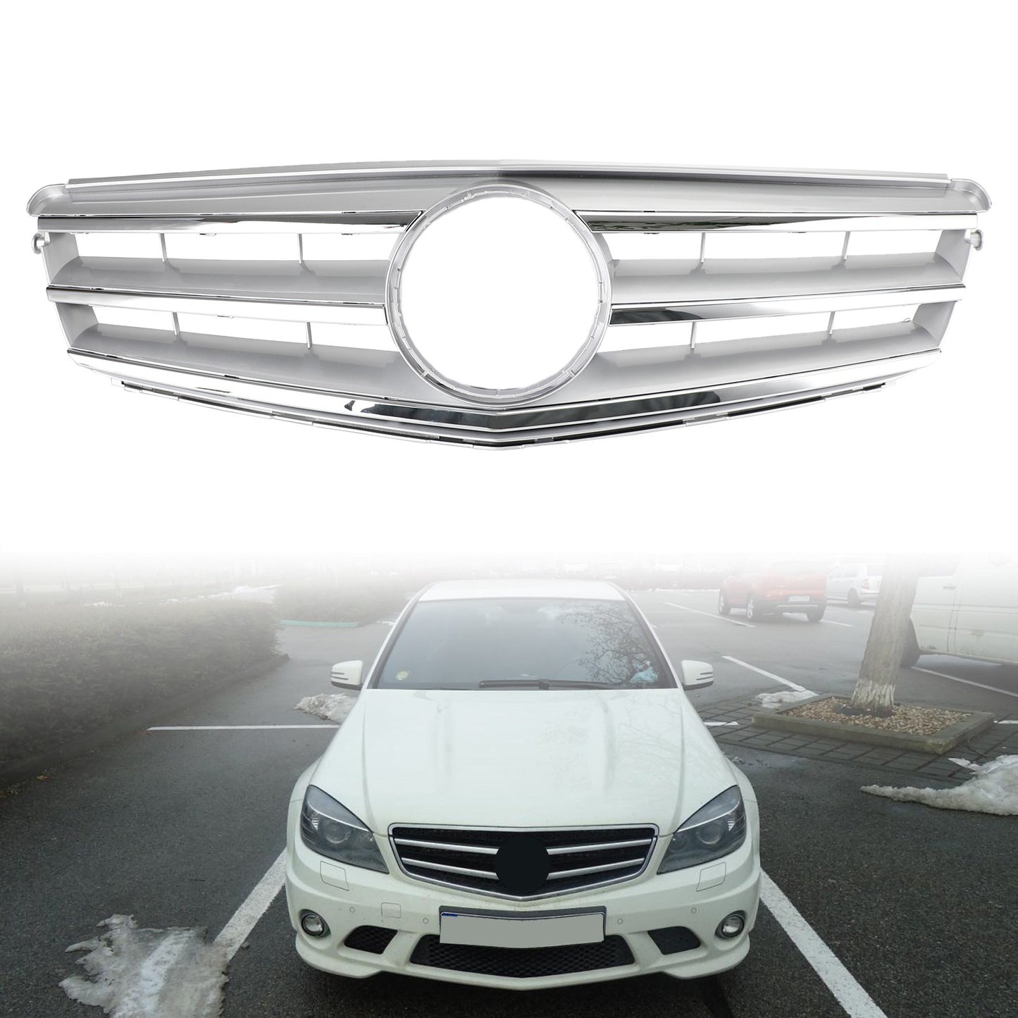 Front Bumper Grille Fit Benz C Class W204 W/LED Emblem C300/C350 08-14 Chrome