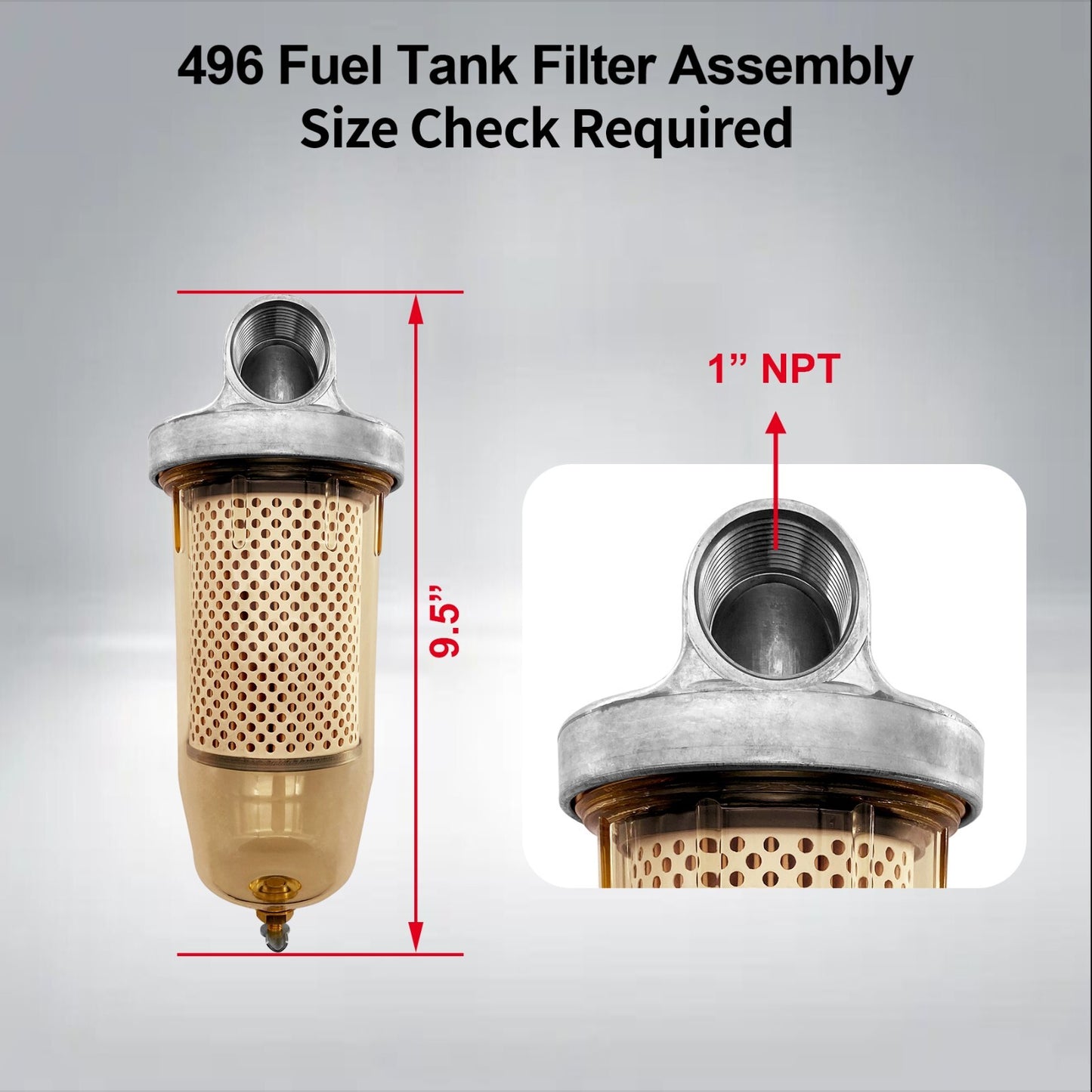 496 Fuel Transfer Tank Filter For Gasoline & Diesel Water Separate w/ 1" NPT Cap