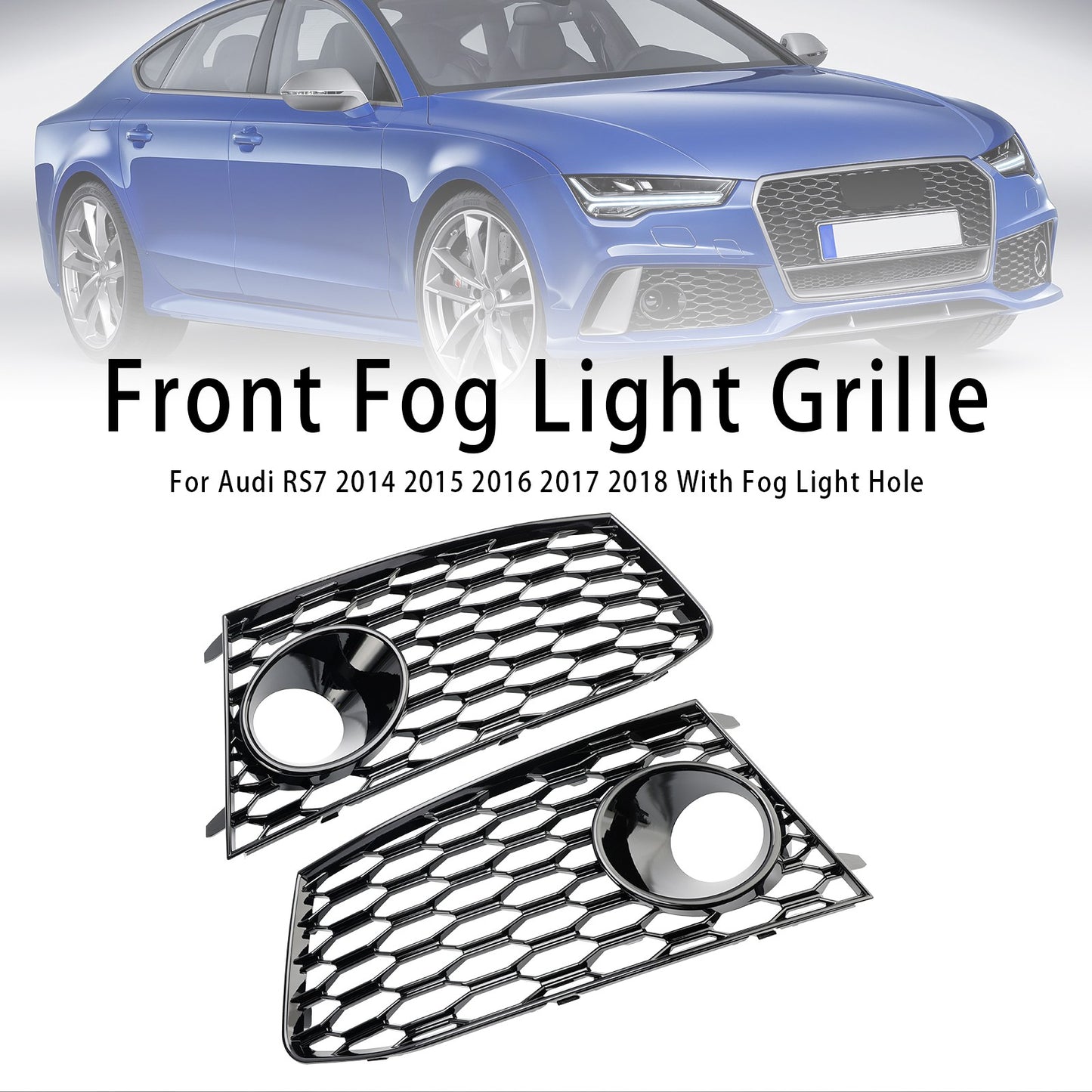 Pair Front Bumper Fog Light Lamp Frame Grille Covers Fit Audi RS7 2014-2018*