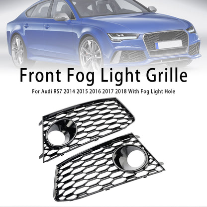 Pair Front Bumper Fog Light Lamp Frame Grille Covers Fit Audi RS7 2014-2018*