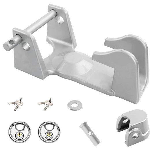Solid Spare Gooseneck Trailer Hitch Lock w/ 2x key lock For RV Heavy Duty Trailers Silver