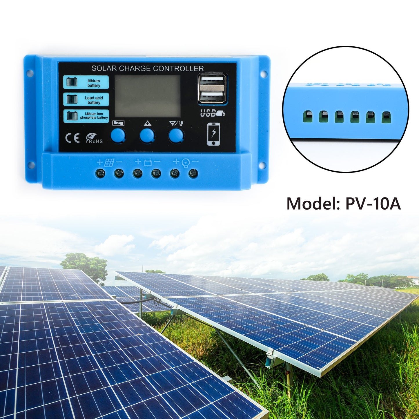 PWM 10A Solar Charge Controller PV Regulator For Lifepo4 Lead Acid Gel
