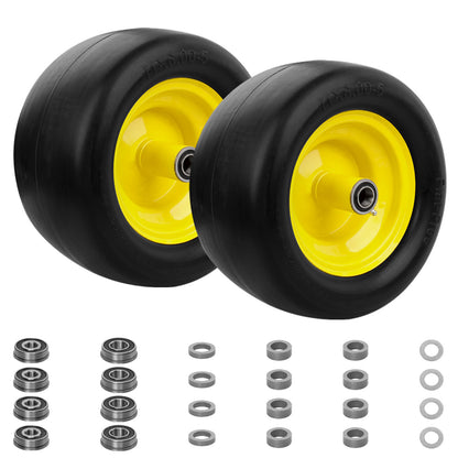 2x 11x6.00-5 Front Flat Free Tire Wheel Set w/ Bearings For Zero-Turn Lawn Mower