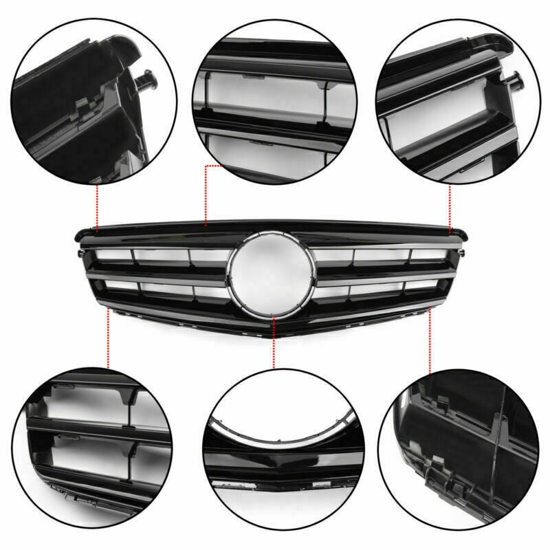 ??Front Bumper Grille For For Benz C Class W204 W/LED Emblem C300/C350 08-14 Blk