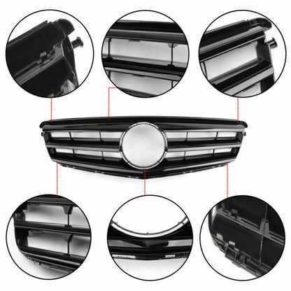 ??Front Bumper Grille For For Benz C Class W204 W/LED Emblem C300/C350 08-14 Blk