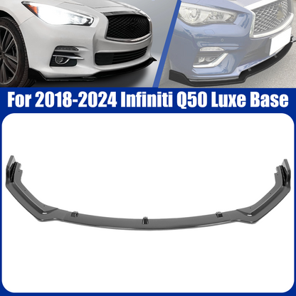 Glossy Black Front Bumper Lip Splitter Chin For 2018-2024 Infiniti Q50 Luxe Base