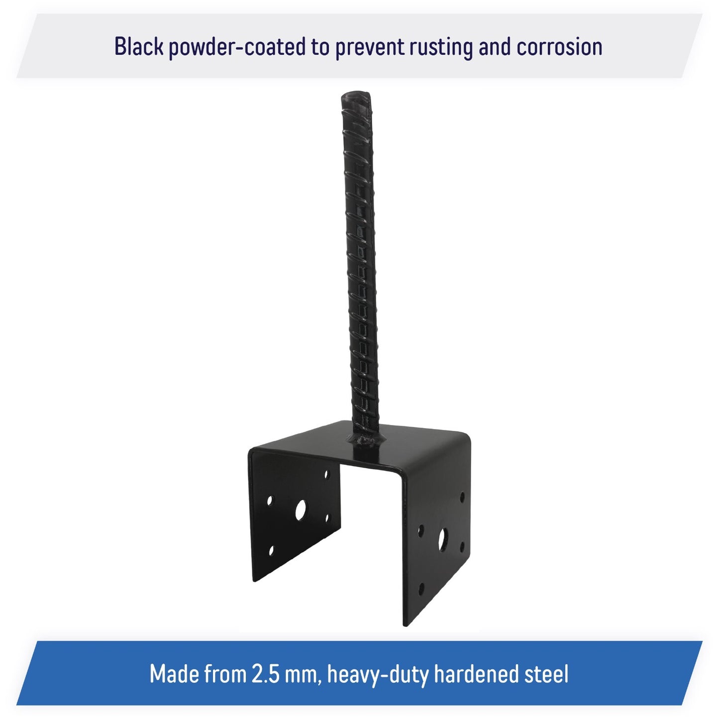 U Shaped 4x4 Deck Post Concrete Anchor Spike Fence Base, Black Powder Coated (4)