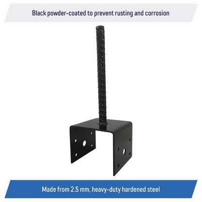 U Shaped 4x4 Deck Post Concrete Anchor Spike Fence Base, Black Powder Coated (4)