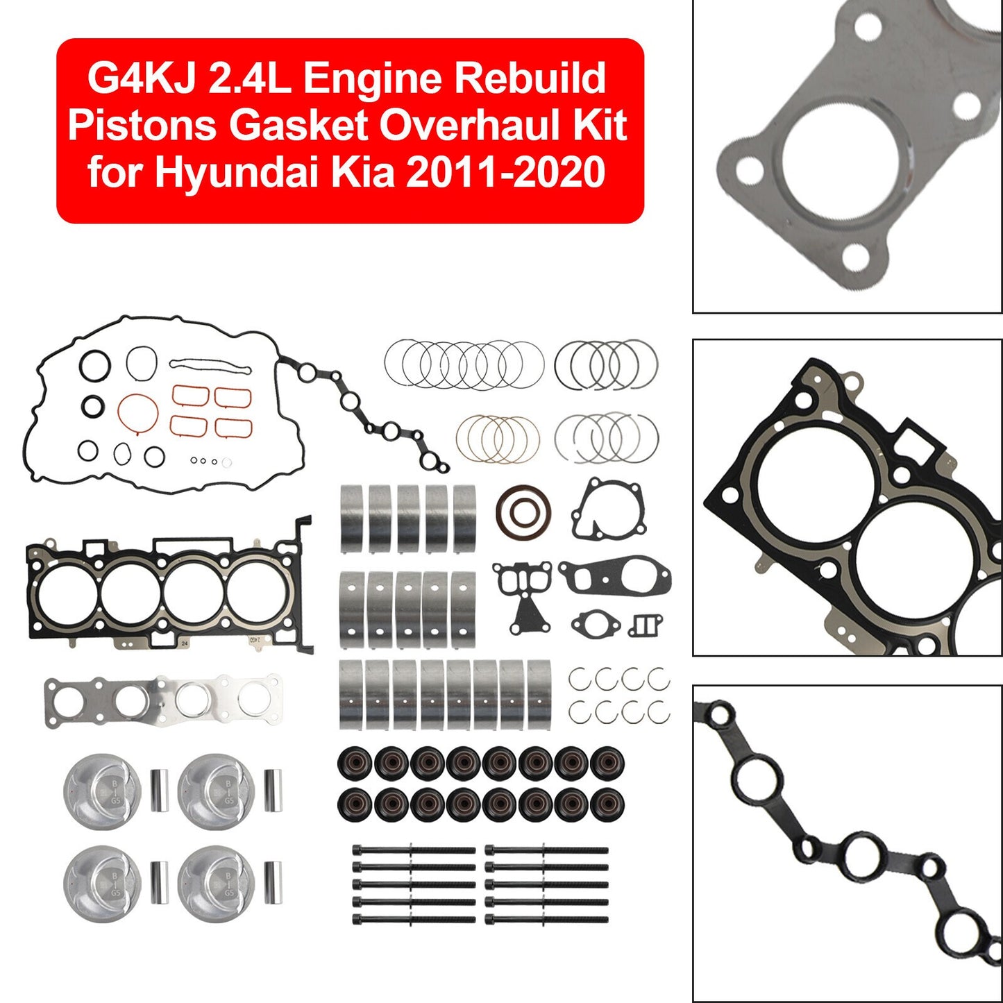 G4KJ 2.4L Engine Rebuild Pistons Gasket Overhaul Kit for Hyundai Kia 2011-20