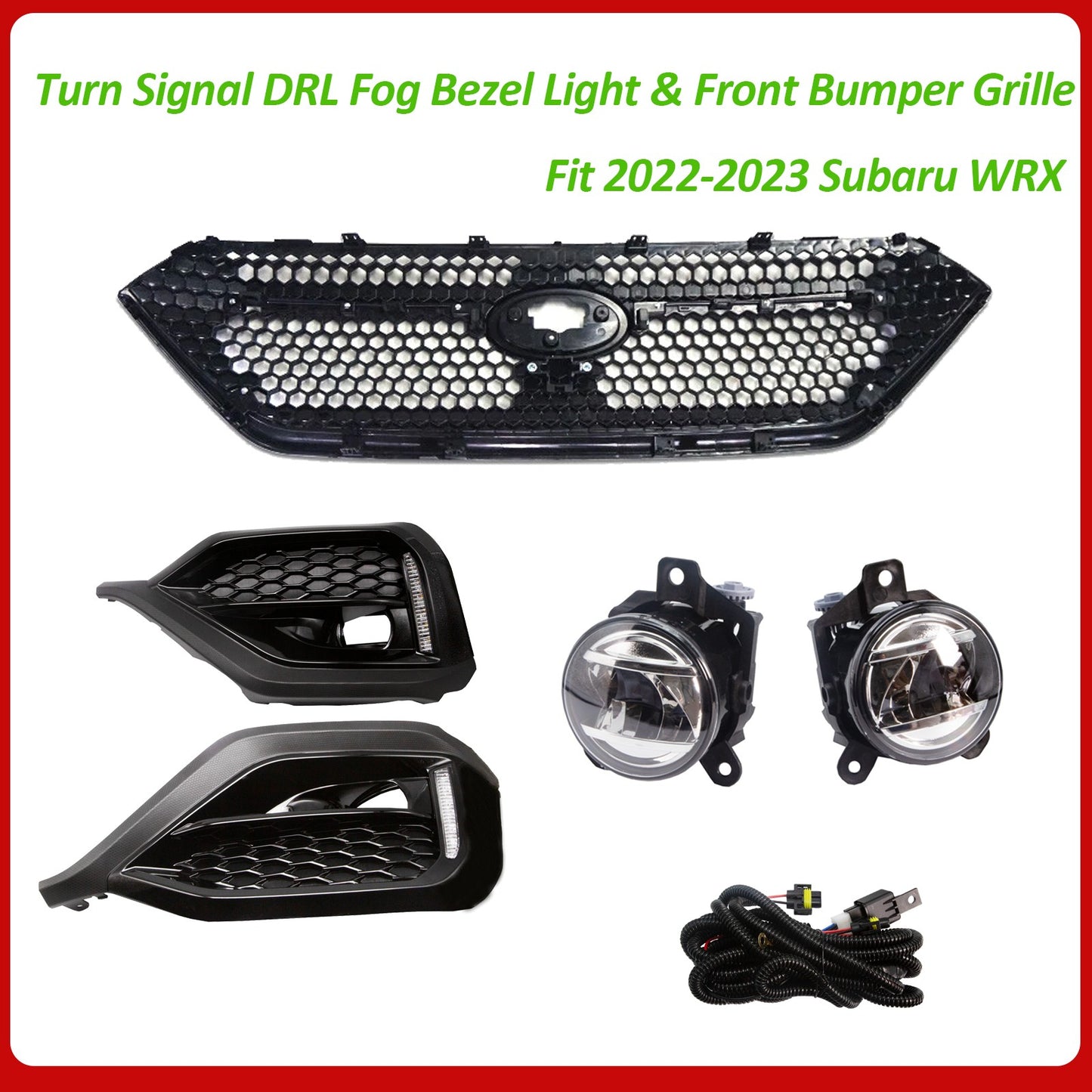 LED Turn Signal DRL Fog Bezel Light Front Bumper Grille For 2022 2023 Subaru WRX