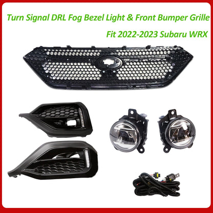 LED Turn Signal DRL Fog Bezel Light Front Bumper Grille For 2022 2023 Subaru WRX