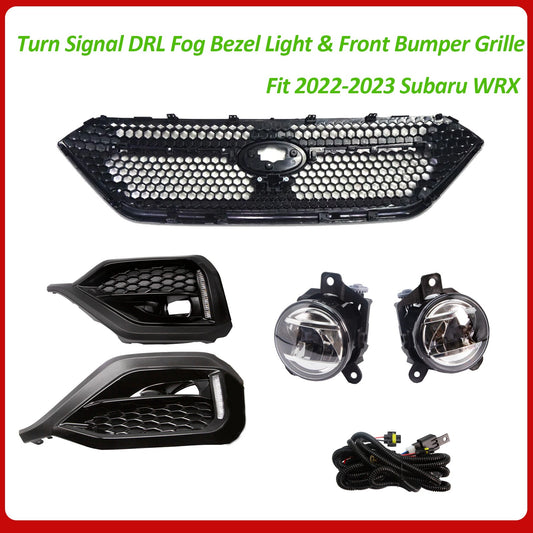 LED Turn Signal DRL Fog Bezel Light Front Bumper Grille For 2022 2023 Subaru WRX