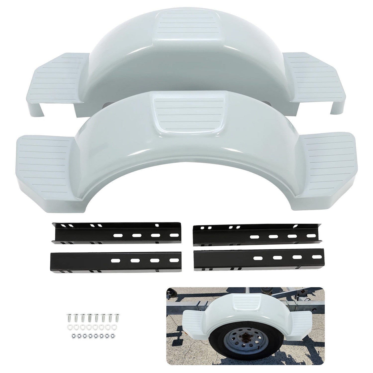 Solid Spare GRAY 2 SINGLE AXLE TRAILER FENDERS FOR 13" WHEELS TIRES SKIRT BOAT PAIR
