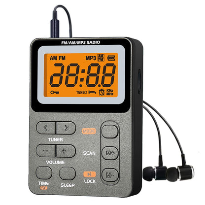 Portable Pocket Digital LCD AM FM Radio Stereo MP3 USB Rechargeable w/Earphones