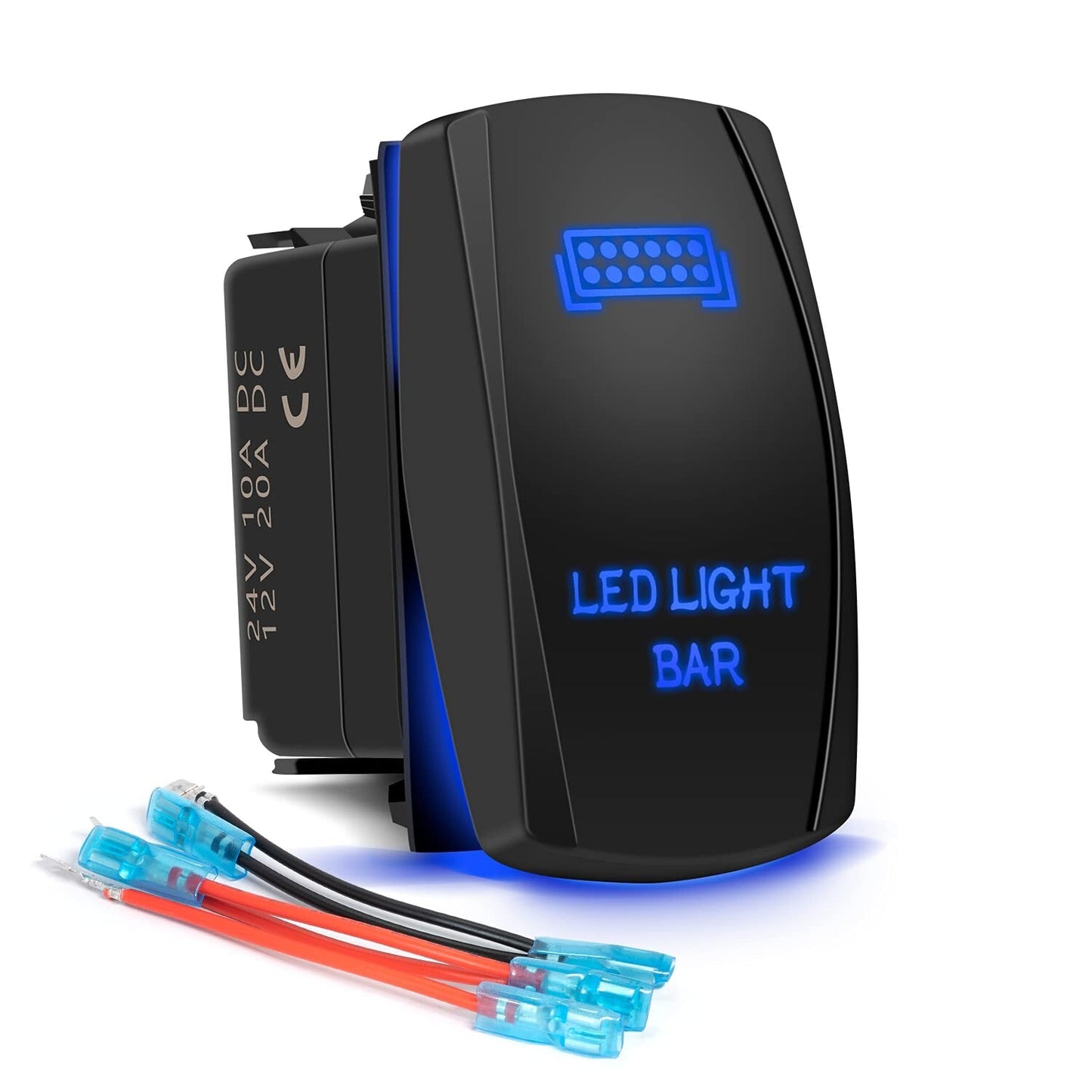 2pcs Blue Rocker Switch Rear Light + LED Light Bar Toggle 5 Pin for Car ATV UTV