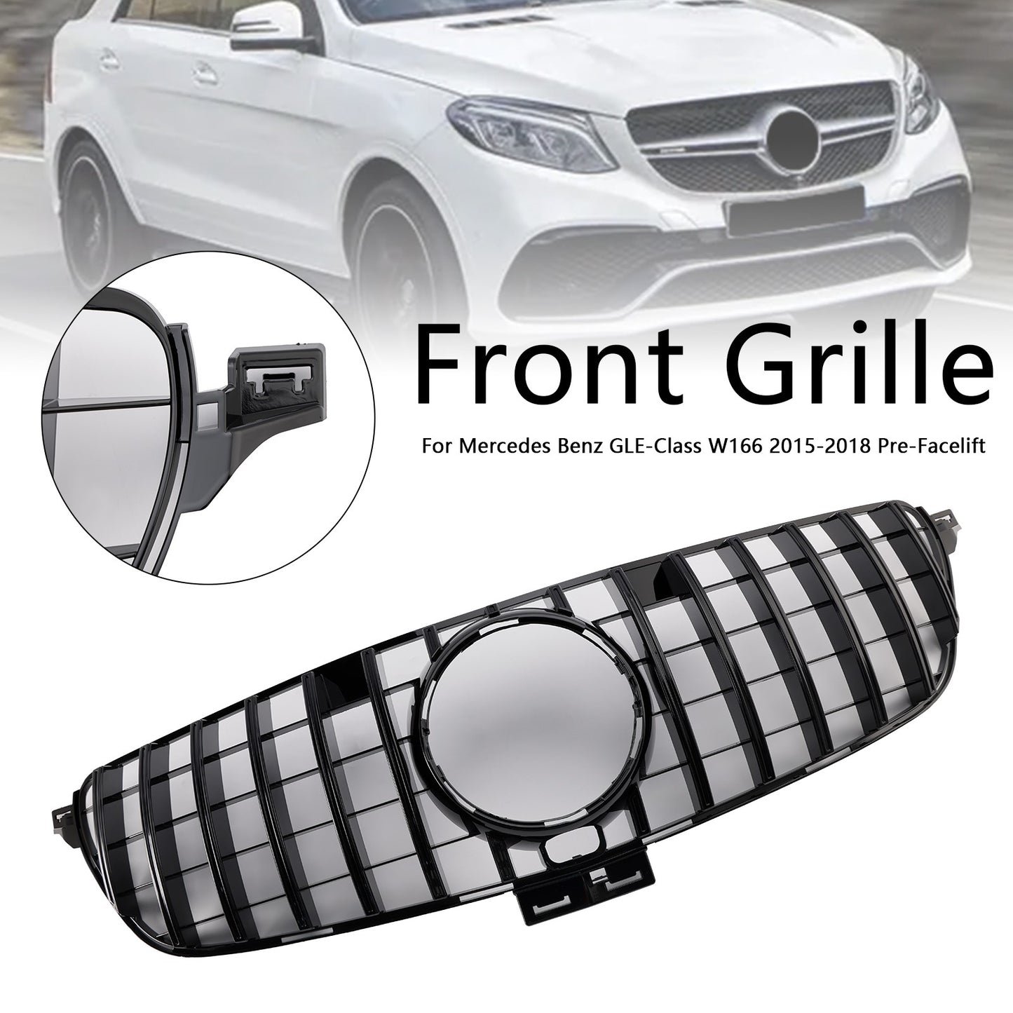 GT Style Front Bumper Grille Grill Fit Mercedes Benz GLE-Class W166 2015~2018
