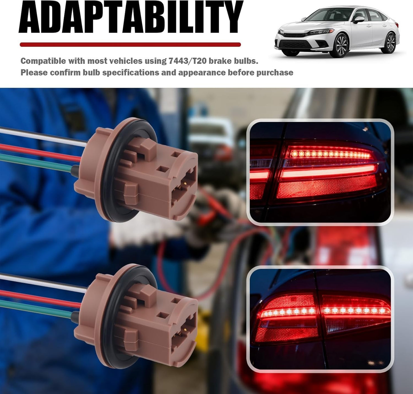 Universal Pigtail Wire Female Socket 7443 Two Harness Front Turn Signal Lamp