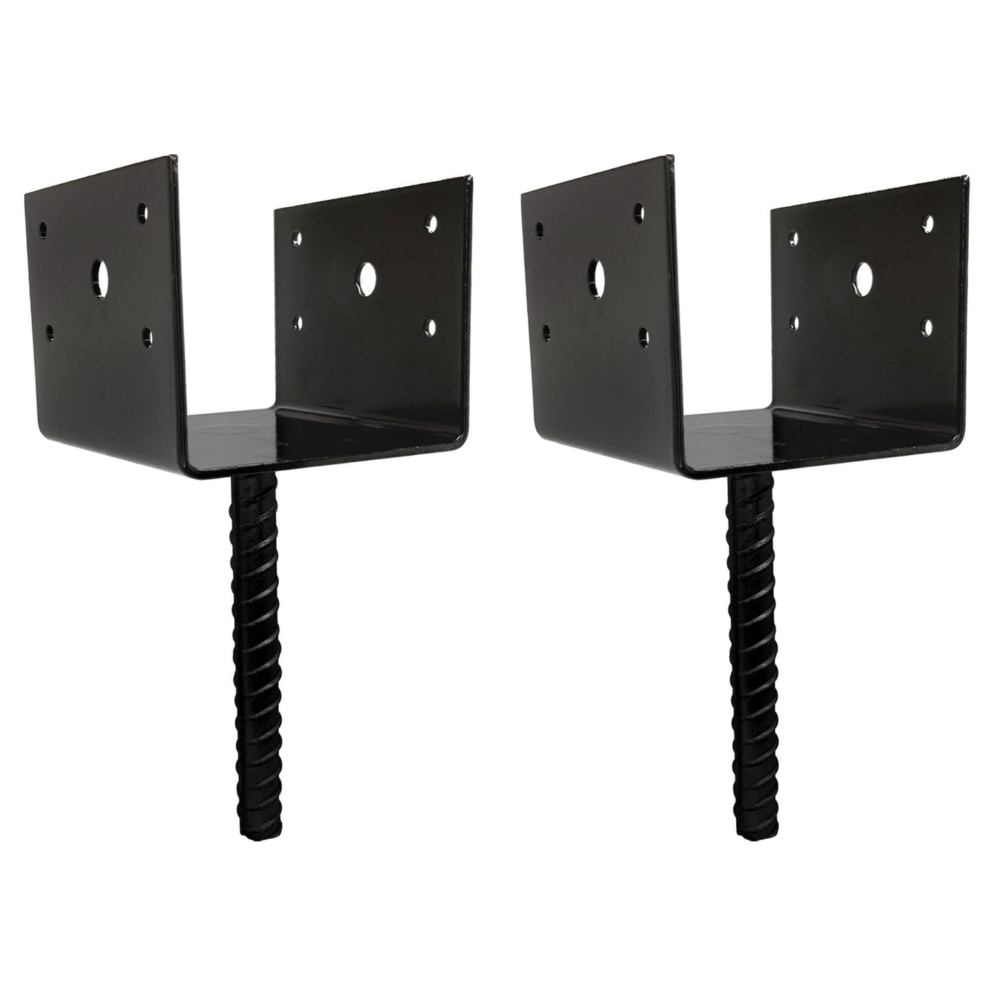 U Shaped 6x6 Deck Post Concrete Anchor Spike Fence Base, Black Powder Coated (2)