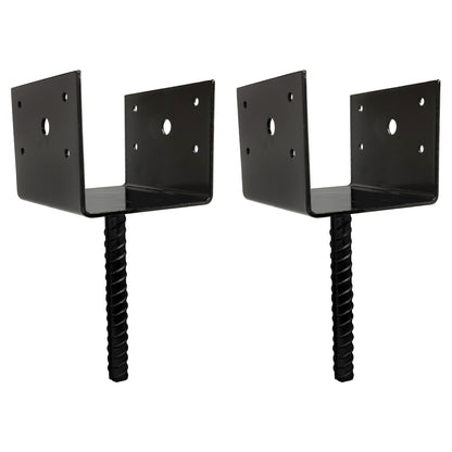 U Shaped 6x6 Deck Post Concrete Anchor Spike Fence Base, Black Powder Coated (2)