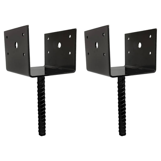 Solid Spare U Shaped 6x6 Deck Post Concrete Anchor Spike Fence Base, Black Powder Coated (2)