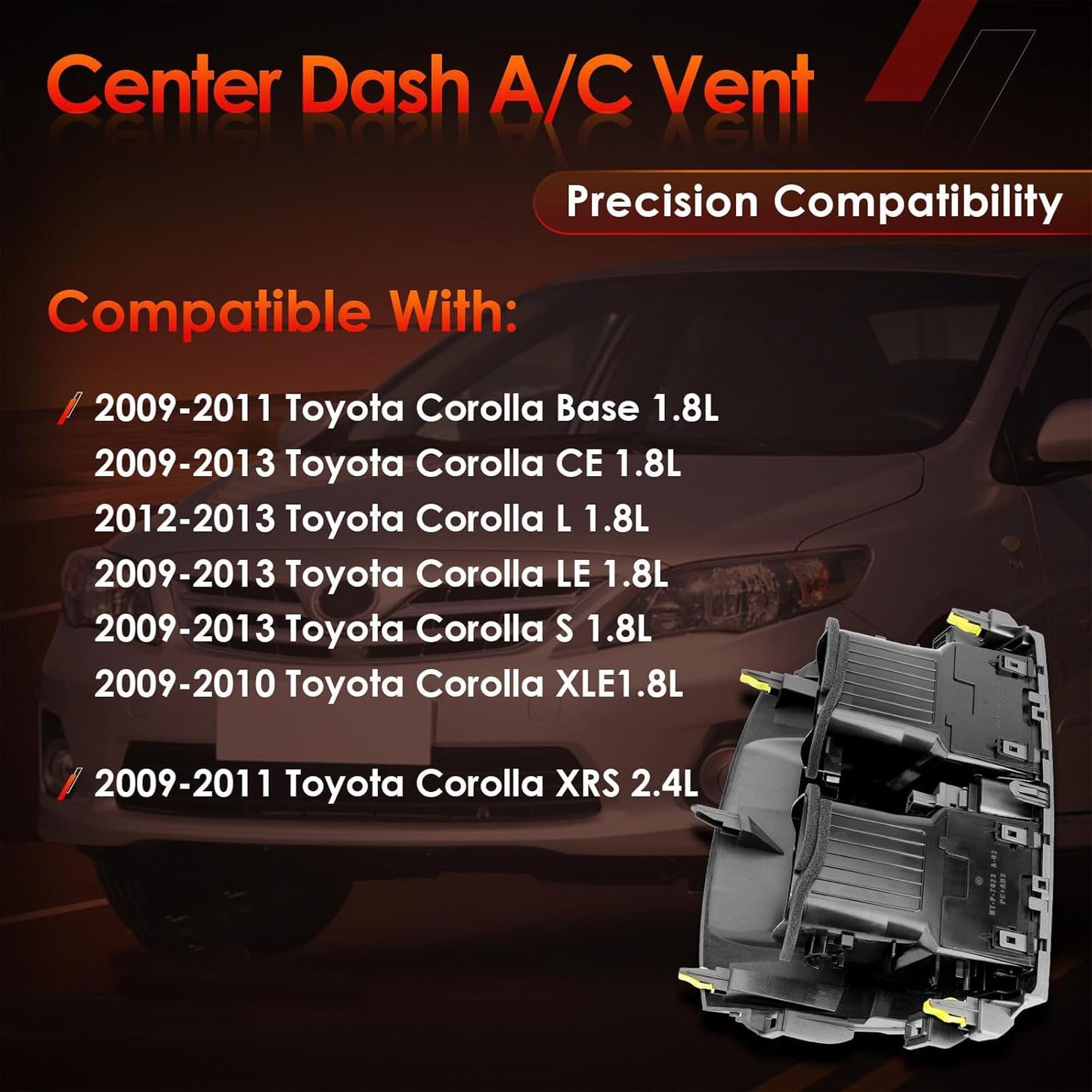 Center Dash A/C Air Vent Trim Panel w/ Emergency Switch Fit 09-13 Toyota Corolla