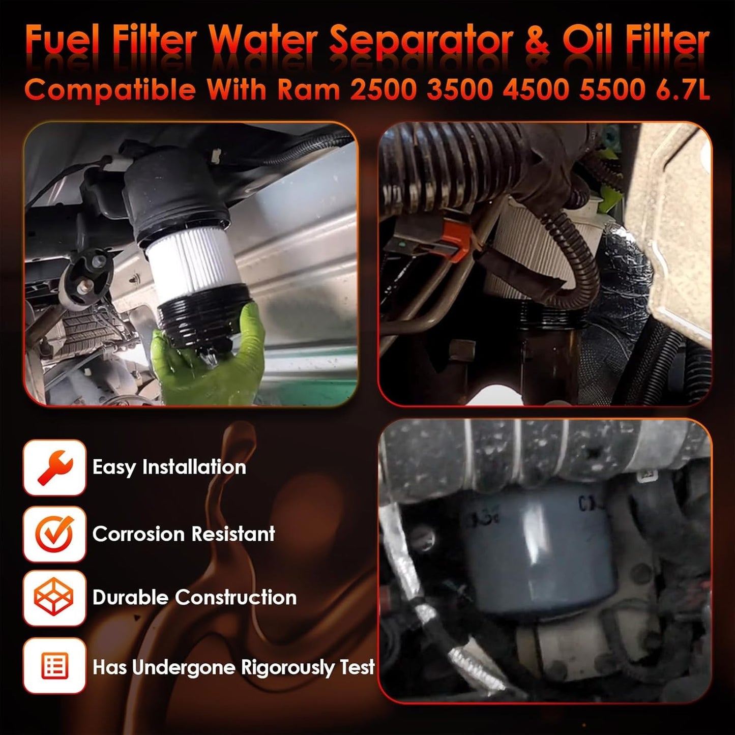 Diesel Fuel Oil Filter Set For Mopar 2019-24 Dodge Ram 2500 3500 4500 5500 6.7L