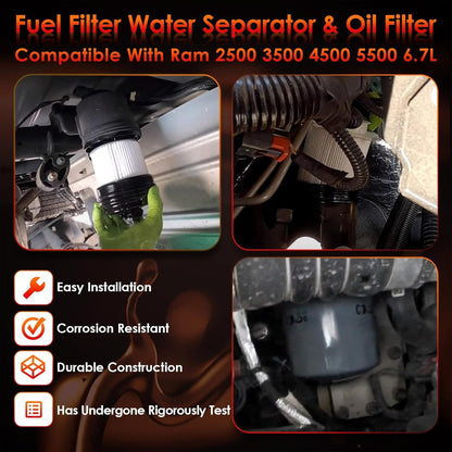 Diesel Fuel Oil Filter Set For Mopar 2019-24 Dodge Ram 2500 3500 4500 5500 6.7L