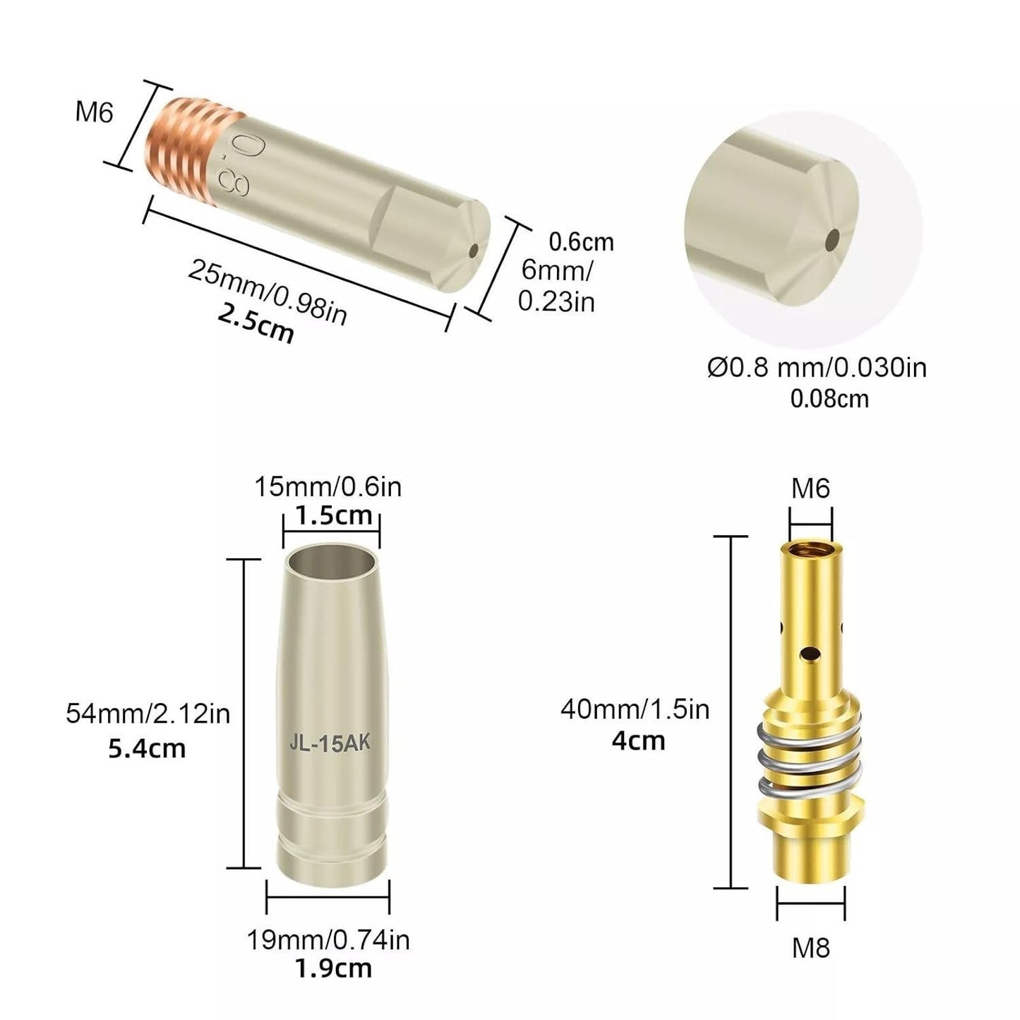 14pcs 15AK MIG MAG Welding Torch Kit 0.03'' 0.8mm Contact Tip Nozzle Diffuser