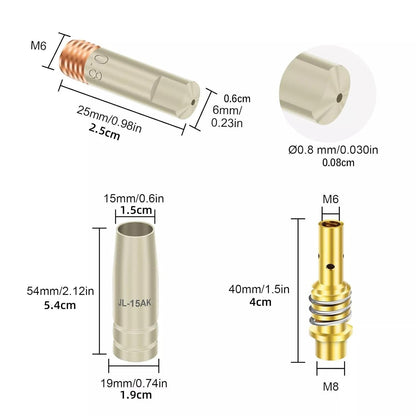 14pcs 15AK MIG MAG Welding Torch Kit 0.03'' 0.8mm Contact Tip Nozzle Diffuser